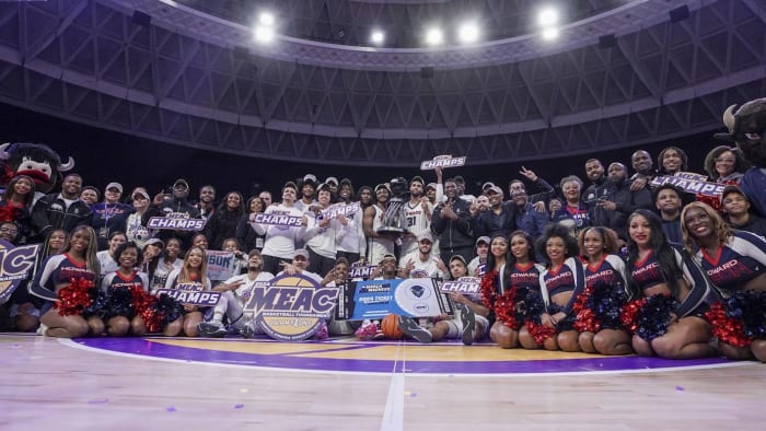 Howard Bison defeat Delaware State for the 2023-24 MEAC Men's Basketball Championship; Credit: Nick Sutton, MEAC
